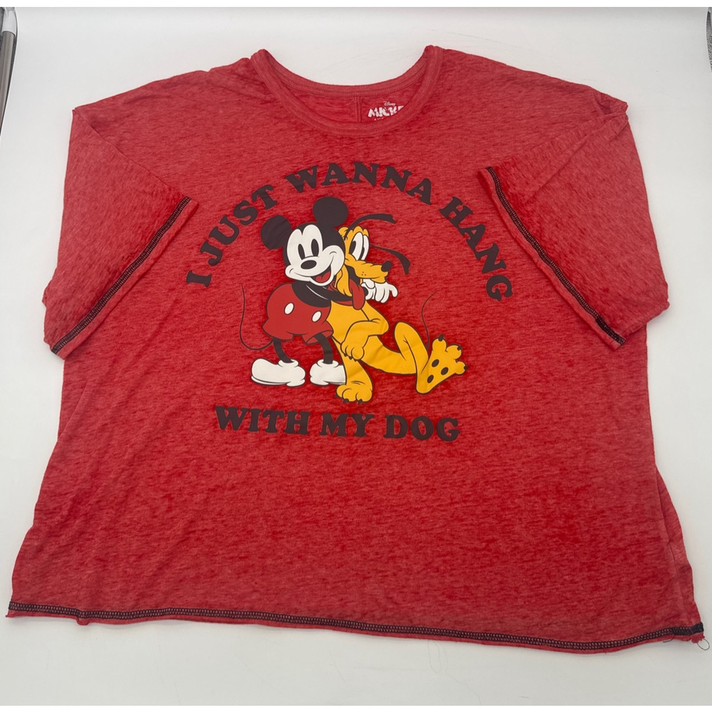 DISNEY Red Mickey & Pluto Short Sleeve Tee Plus 2X